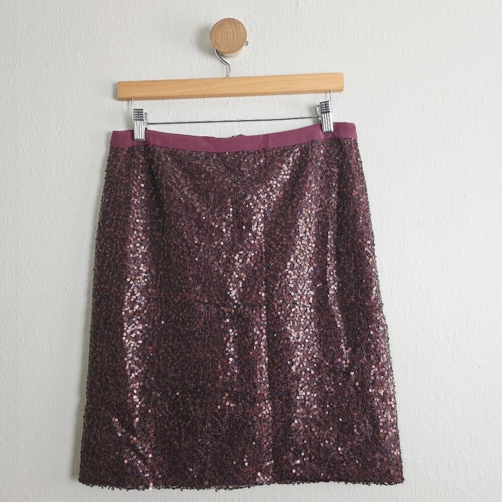 J. Crew Sequin Beaded Pencil Skirt Burgundy Wine Silk Lined NWT Size 4 Holiday